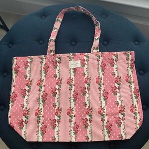 Sézane Linen Canvas Tote - Pink Floral Stripe - Brand New
